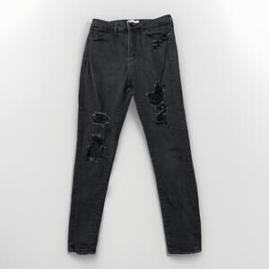 SO Jeans Size 11/30W High‎ Rise Jegging Stretch Distressed Black Denim 27x27